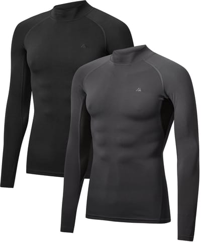 DANISH ENDURANCE Lange Mouw Compressie Top Heren - Onderlaag Shirt - Ademend Mesh - 2-Pack - Zwart Grijs - Maat M