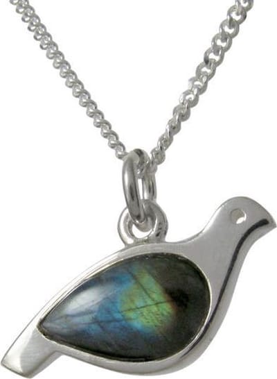 AuBor ®. Hanger. Zilver. De sneeuwhoen met witte sneeuw quarts en labradoriet.