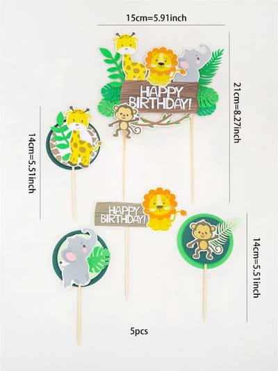 Dieren Cake Toppers – dieren Versiering – Taart Decoratie – Taarttopper Verjaardag – Taart Topper Feestje – Traktatie – meerkleurig  – groen – Cake Topper – Verjaardagstaart  – jungle