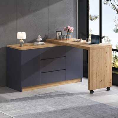 MIVRAY Draaibaar Klapbureau - Flexibel 360 Graden Ontwerp Met Opbergruimte - Grijs Eiken - 120x50x76,5 Cm