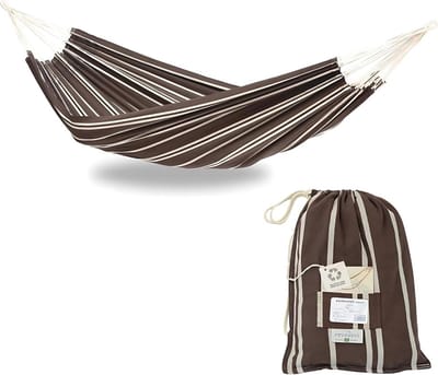 XL Braziliaanse Hangmat voor 2 Personen tot 200 kg - 230 x 150 cm Bruin-Wit Gestreept