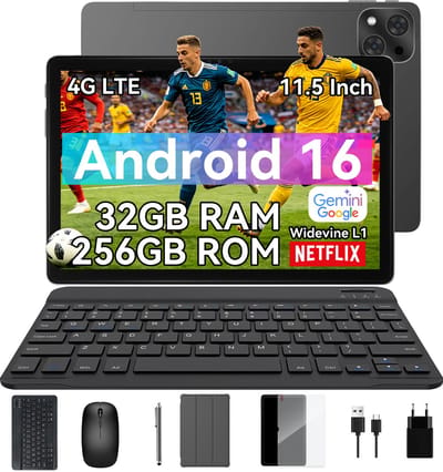KINGRID T12Pro Tablet - 24GB RAM - 256GB ROM - 11.5 inch - 8000mAh - 4G Dubbele Simkaart - Android 16 - Met Toetsenbord - Hoes - Stylus - Muis - Gemini AI - GPS - Grijs