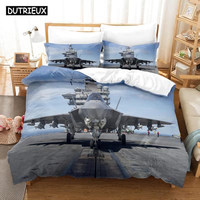 3D Straaljager Gevechtsvliegtuig F-35 Beddengoedsets Dekbedovertrekset Met Kussensloop Eenpersoons Tweepersoons Queen King Beddengoed AU Single(140x210cm)