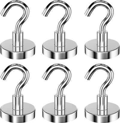 6 stuks 32 mm magneethaken houden 34 kg, extra sterke magneethaken, afneembaar, neodymium magneten, magnetische haken, ronde voor keuken, grill, sluitvakken, koelkasten, roestvrij, 【Groot】