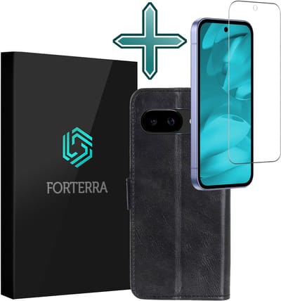 Hoesje Met Screenprotector - Geschikt voor Google Pixel 9a - Luxe Pasjeshouder - Flipcase - Bookcase Portemonee - Flip Case - Kunstleer Book Case - Book Cover - Walletcase - Portemonneehoes - Zwart