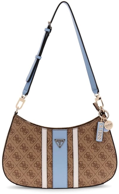 GUESS schoudertas Noelle II Top Zip Shoulder Bag Latte Logo / Light Blue Lichtbruin