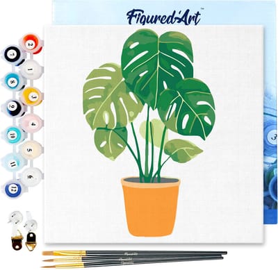 Figured'Art Mini Schilderen op Nummer Volwassenen 20x20cm met lijst Groene plant - Klein Formaat Creatieve Hobby Kit DIY Art Nummer Compleet