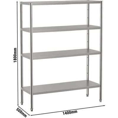 GGM Gastro Edelstahlregal ECO - 1400x490mm - mit 4 Ablagen (VERSTELLBAR) Zilver