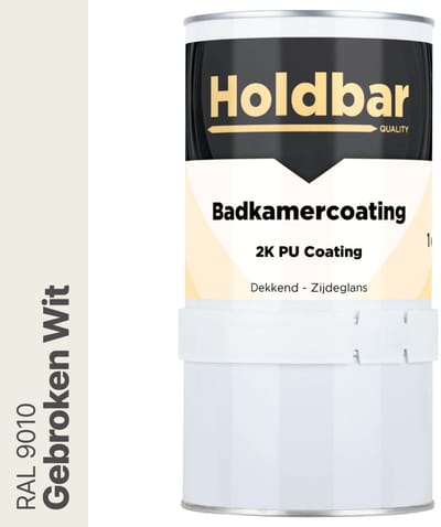 Holdbar Badkamercoating Gebroken Wit (RAL 9010) 1 kg - Badkamerverf - Tegelverf - Alle kleuren - Waterdichte Badkamer verf - Ook Toepasbaar in douchecel - Gemakkelijk te reinigen - 2 Componenten