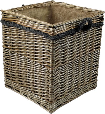 Rieten manden - Opslag bakken - Hout opslag - Handgemaakt van wilg - 35 liter - Antiek grijs