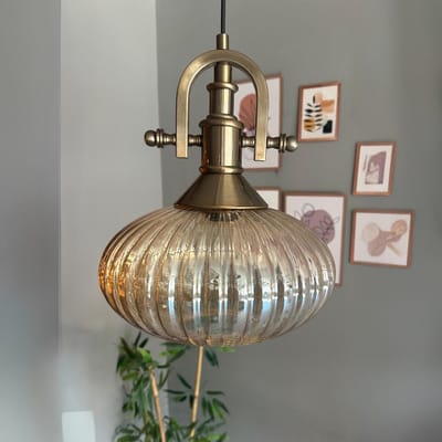Bamyum Elegant Glazen Enkele Kroonluchter Retro Honingkleur Hanglamp