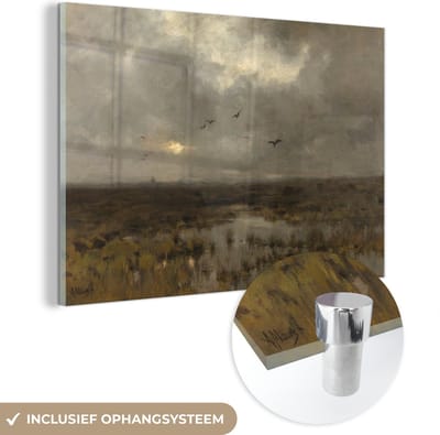 ® Glasschilderij 180x120 cm - Schilderij acrylglas - Het moeras - Schilderij van Anton Mauve - Foto op glas - Muurdecoratie woonkamer - Wanddecoratie slaapkamer - Schilderijen