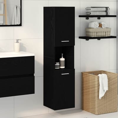 vidaXL - Badkamerkast - Zwart - Eiken - 30 - x - 30 - x - 130 - cm - Bewerkt - hout