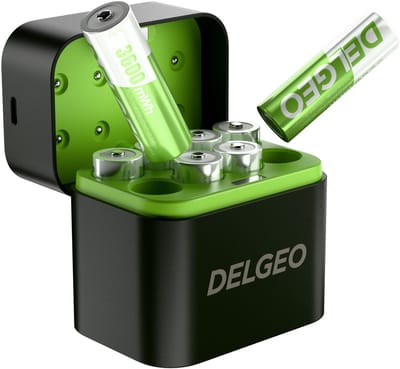 Delgeo AA Lithium Batterijen 8 stuks met Snellader – 3600mWh, 1,5V, 2000 cycli, 2,5u Laadtijd, Type-C – Voor Hoogverbruik Apparaten