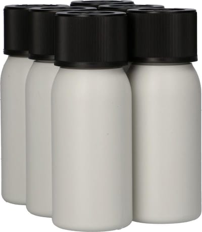 6 x Gerecyclede Plastic Fles 50 ml Kindveiligedop zwart- Rond- Gerecycled HDPE Kunststof - Onbreekbaar - ca. 70% minder Co2 uitstoot door gerecycled materiaal - 6 stuks