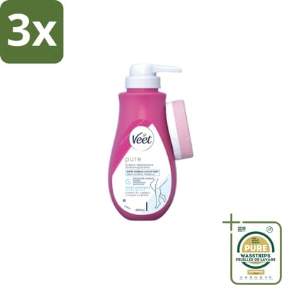 3 x Veet Pure - Ontharingscrème - Gevoelige Huid - Geen Geur van Ammoniak - 400ml - Grootverpakking - Ontharing Crème - Gevoelige Huid - Haartjes Verwijderen - Ammoniakgeur - Natuurlijke Ontharing