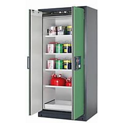 Veiligheidskast type 90 asecos Q-CLASSIC-90, scharnierende deuren, reseda groen front, B 893 x D 615 x H 1953 mm