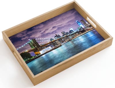 Dienblad hout 40x30 cm - Schootdienblad - New York - Skyline - Stad - Kleuren - Borrelplank rechthoek - Plateau dienbladen