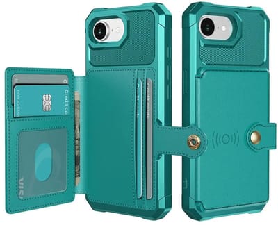 Portemonnee Hoesje Geschikt voor Apple iPhone 17e / 16e - Back Cover met Pasjeshouder - Telefoonhoesje voor Pinpas - Kaarthouder op Achterkant - Case met Magneet Groen