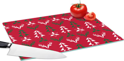 Glazen Snijplank - 39x28 - Hert - Patroon - Kerst - Snijplanken Glas