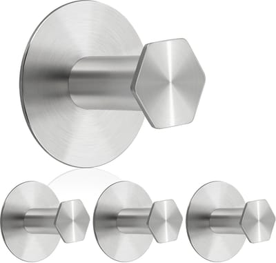 Omgoods - Zelfklevende Haken Geborsteld Zilver - 4 Stuks - RVS - Zonder Boren