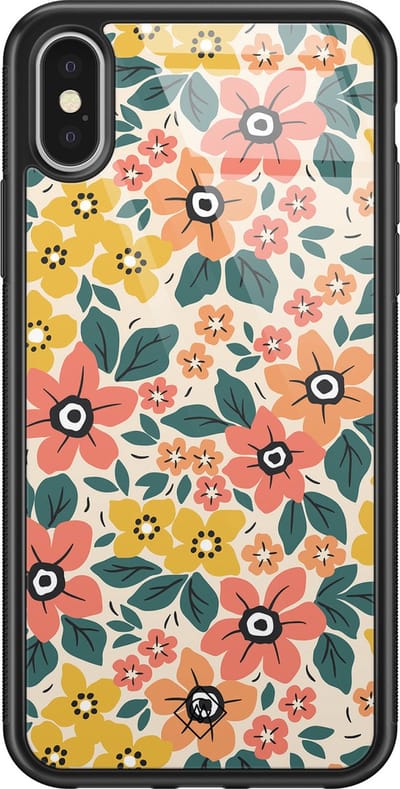 Casimoda® hoesje - Geschikt voor iPhone Xs - Blossom - Luxe Hard Case Zwart - Backcover telefoonhoesje - Multi
