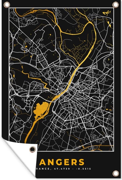 Muurdecoratie Kaart – Stadskaart – Angers - Plattegrond – Frankrijk - 120x180 cm - Tuinposter - Tuindoek