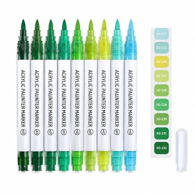 Acrylstiften - 9 kleuren vloeibare inkt - voor handlettering en tekenen - basisverpakking