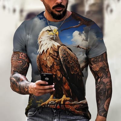 American Eagle Graphics T-shirt voor heren 3D-print T-shirts Dieren Camisetas Patroon Korte mouwen Tops Zomer Casual Herenkleding 4XL gray