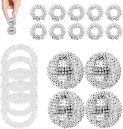 Massagebal Set met 10 Massage Ringen en 5 Massage Armbanden voor Stressverlichting en Spierontspanning - Acupressuurbal en Stekels voor Tighter Muscles