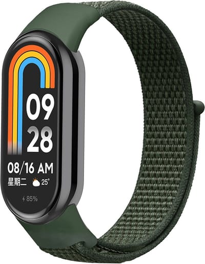Strap-it nylon bandje met klittenbandsluiting - Geschikt voor Xiaomi Mi Smart Band 8 / Band 9 (donkergroen)