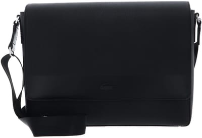 LACOSTE Leren laptoptas met laptopvak Messenger Bag Noir zwart