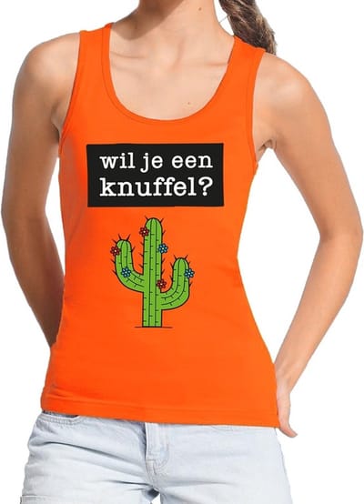 Wil je een Knuffel tekst tanktop / mouwloos shirt oranje dames - dames singlet Wil je een Knuffel - oranje kleding S