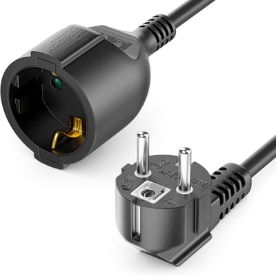 2m Verlengkabel Stroomkabel met Hoekstekker 90° en Contactbeveiliging voor TV en Computer - Zwart