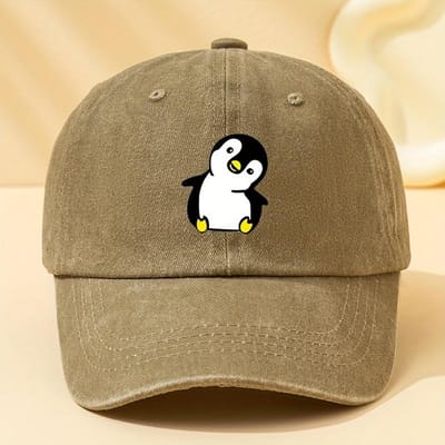 Retro Gewassen Pinguïn Cartoon Print Baseballpet Geschikt Voor Mannen En Vrouwen, Geschikt Voor Avontuurlijk Kamperen En Feestjes Adjustable brown