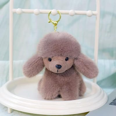 Peluche Poupée Chien Caniche Chiot Porte-clés Animal Doux Moelleux Charme de Sac Pendentif 12CM gray