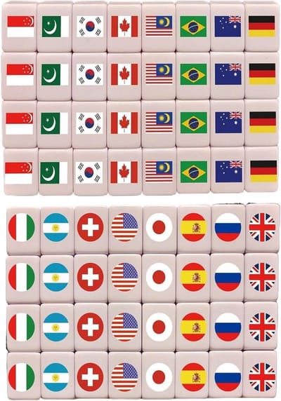 Mahjong spel - Tegelspel - Groepsplezier - Cognitieve vaardigheden - 65 tegels - Vlag stijl