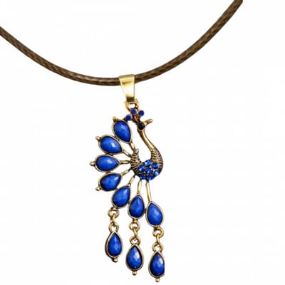 Ketting zwart Pauw Blauw goudkleurig verstelbaar - Charme Bijoux
