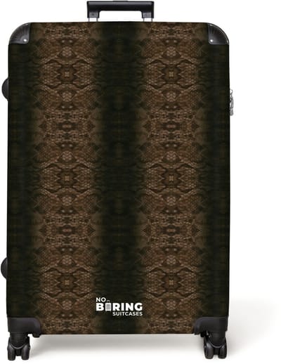 NoBoringSuitcases.com® - Koffer groot - Reiskoffer lichtgewicht - Bruin slangenhuid met symmetrische schubstructuur - Rolkoffer met 4 wielen - Grote trolley XL - 98 liter bagage