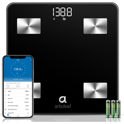 Arboleaf slimme personenweegschaal, Bluetooth-app-synchronisatie, nauwkeurige BMI-, spiermassa- en lichaamsvetanalyse, 14 kernmetingen,