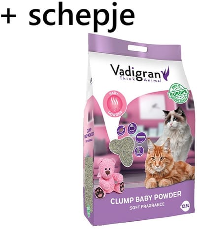 vadigran cat litter - kattenbakkorrel BENTONITE BABYPOWDER 12 kg - fijne korrel + schepje Europees