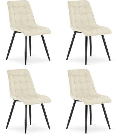 Set van 4 eetkamerstoelen SPLIT - Lichtbeige fluweel - Zwarte metalen poten - Modern design