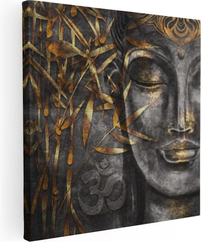 Artaza Canvas Schilderij Boeddha - 80x80 cm - Wanddecoratie Spiritueel - Muurdecoratie Bamboe - Schilderijen Op Canvas Zen
