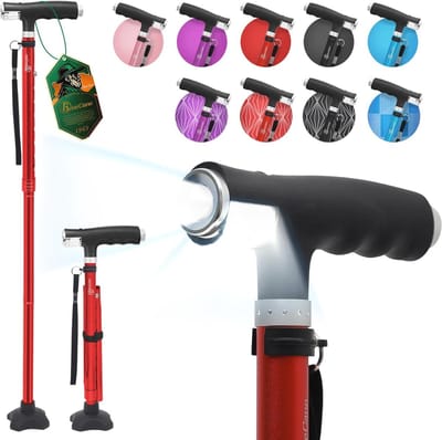 Opvouwbare Wandelstok met LED Lampen - Verstelbare Lichtgewicht Loophulp voor Dames en Heren