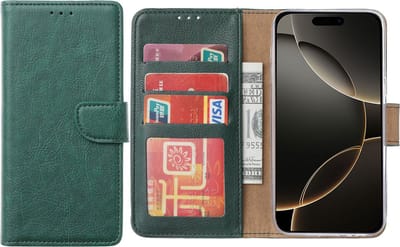 Hoesje Geschikt voor iPhone 16 Pro – Arara bookcase met pasjeshouder - Groen