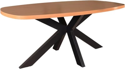 Eettafel Leco - Ovaal Tafelblad - Gezellig Tafelen - Onderhoudsvriendelijk Melamine - 180 x 100 cm - Eikenbruin