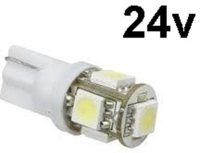T10 - 24 volt - 5 LED - 5050 SMD - KOUD WIT 6500K