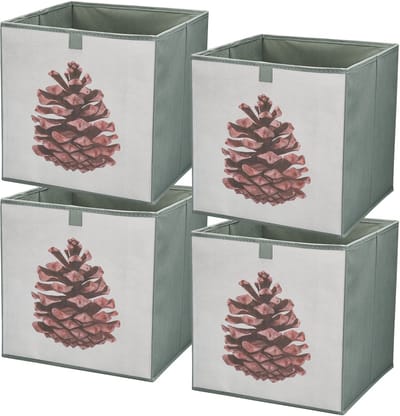 LAVITA® Opbergmand Textiel - 31x31x31 Dennenappel 4 Stuks. - Opbergbox Kast Organizer Opbergdoos - Kastlade Verdeler Voor Kleding Ondergoed Badkamer Kledingkast - Vouwdoos Stoffen Doos Opbergdozen