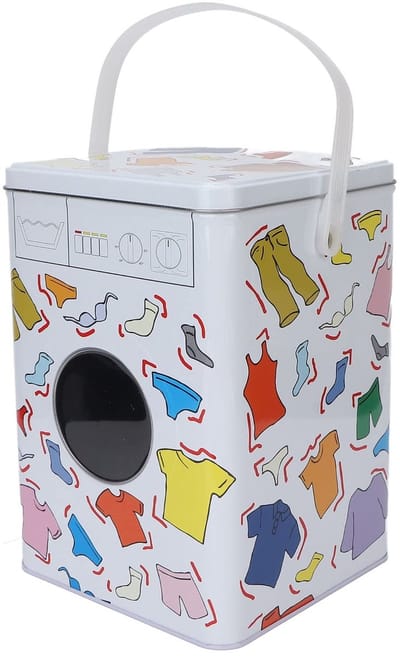 Dailygoods- Opbergdoos Hoogwaardig Blikmateriaal - Opbergdoos voor Wasmiddel - Multifunctioneel - Hondenvoer/Kattenvoer - Unieke Wasmachine-Modellering - Schattig en Duurzaam - Opbergcontainer