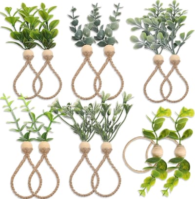 Set van 12 Eucalyptus Servetringen - Boho Stijl voor Feestelijke Dinerpartijen en Bruiloften - 6 Unieke Ontwerpen